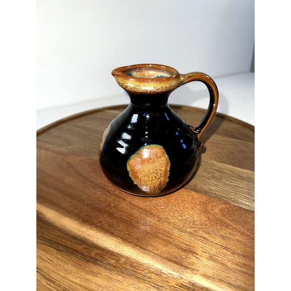 Hand Slung Studio Art Pottery Small Pitcher Dark Brown Glaze W/Areas Of Lt Brown - Picture 2 of 10